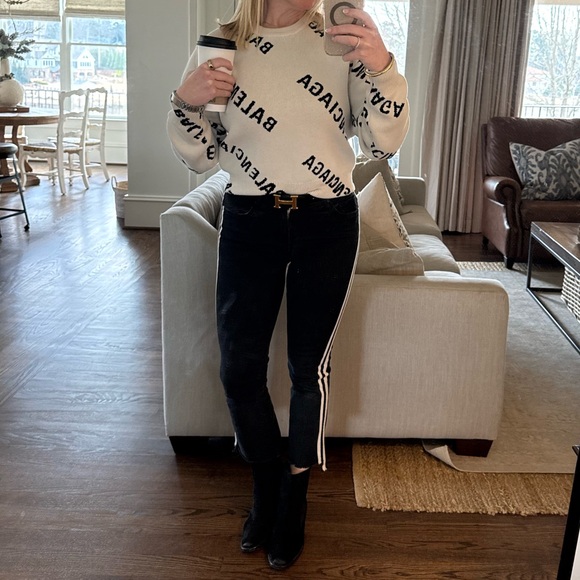 Balenciaga Logo Crewneck Sweater/Jumper in Cream and Black - Picture 2 of 8